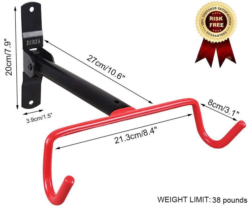 Dirza Bike Wall Mount Bike Hanger Foldable Bicycle Storage Horizontal Bike Rack Bike Hook for Garage Indoor Shed with Screws Red - Image 4